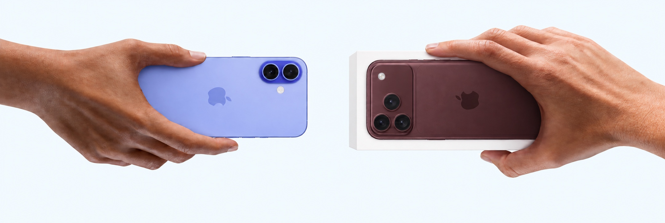 Синий iPhone и iPhone 18 Pro Max Burgundy — иллюстрация обмена устройств