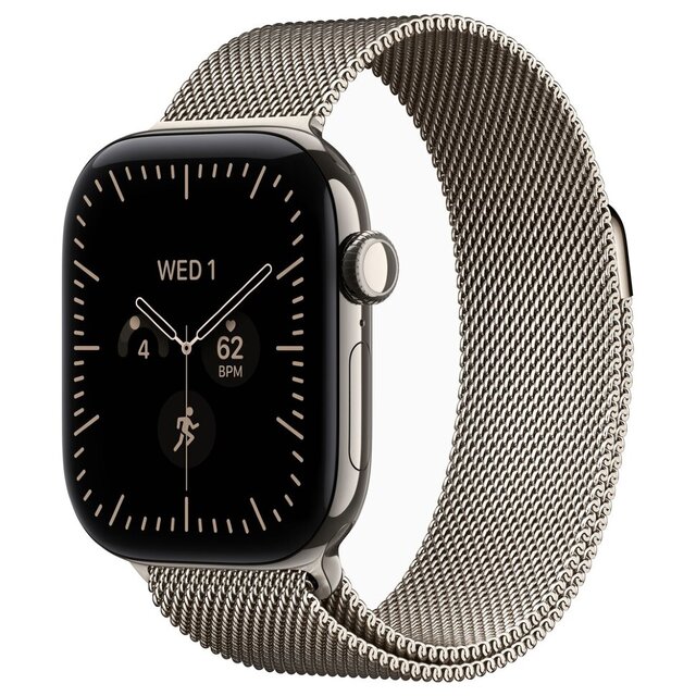 Apple Watch (Series 12) 42mm Light Gold Sport Band S/M (MJED4) — цвет Natural Titanium