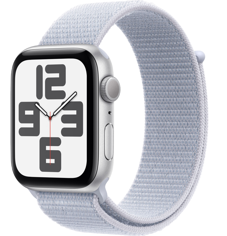 Apple Watch SE 2 (2024) 44mm Silver — Blue Cloud Sport Loop One Size