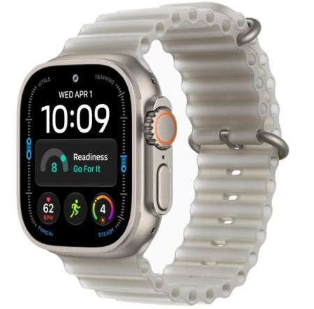 Apple Watch Ultra 4 49mm LTE Natural Titanium Case with Translucent Gray Ocean Band (MJAD4)