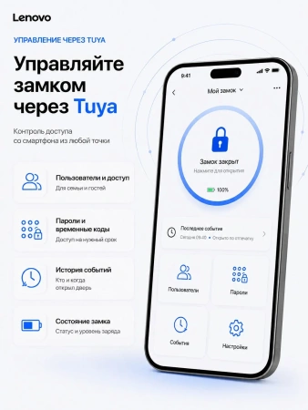 Умный замок Lenovo A6F Black (чёрный) Умный замок Lenovo A6F Black (чёрный)