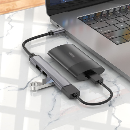 USB-C хаб Hoco HB26 4-в-1 Grey (серый)