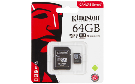 Карта памяти Kingston Canvas Select microSDXC 64 ГБ UHS-I U1 Карта памяти Kingston Canvas Select microSDXC 64 ГБ UHS-I U1