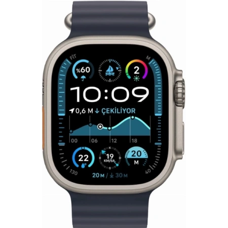 Apple Watch Ultra 2 (2024) 49mm Natural Titanium Case with Navy Ocean Band
