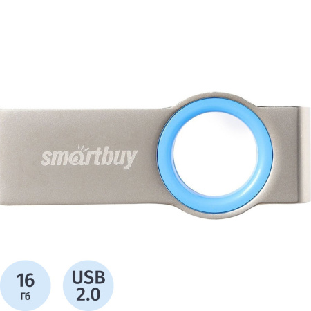Флеш-накопитель Smartbuy MC2 16 ГБ USB 2.0 Silver/Blue Флеш-накопитель Smartbuy MC2 16 ГБ USB 2.0 Silver/Blue